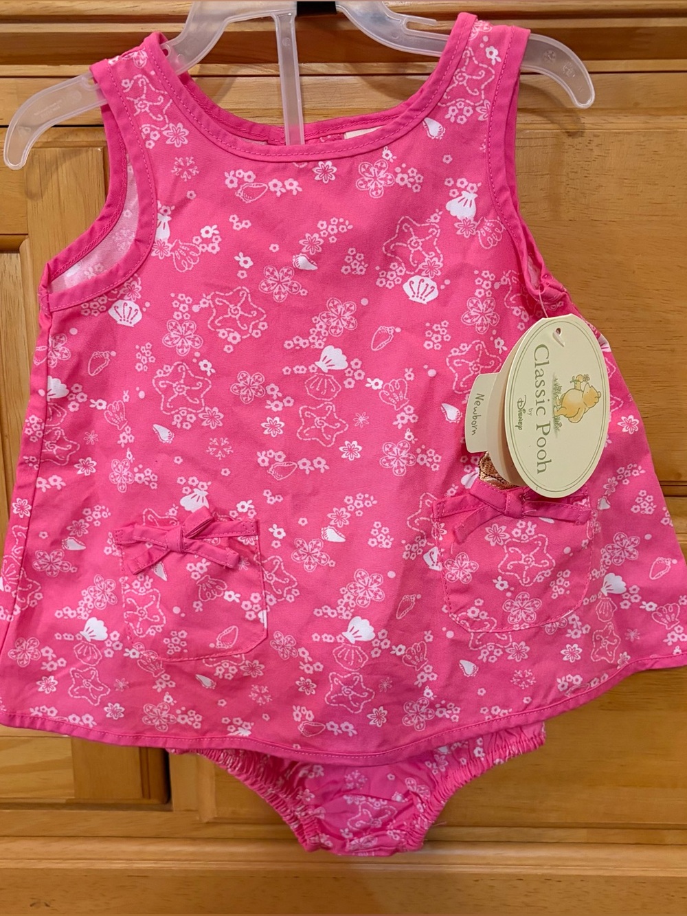Classic Pooh by Disney Baby Girl's Dark Pink Dress and Bloomer Set Newborn New!